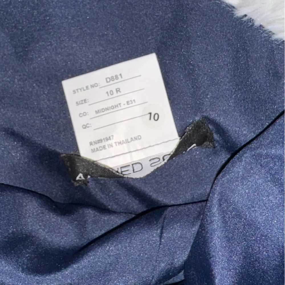 NEW Alfred Sung Strapless Bow Belt Satin Twill Column midnight blue Gown Sz 10 - Picture 6 of 8